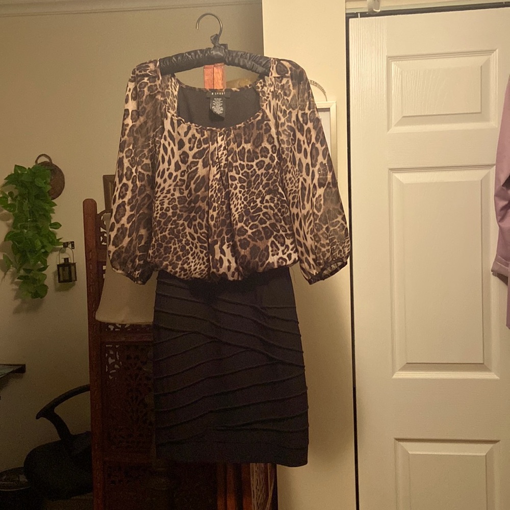 Leopard Mini Dress with Black Skirt